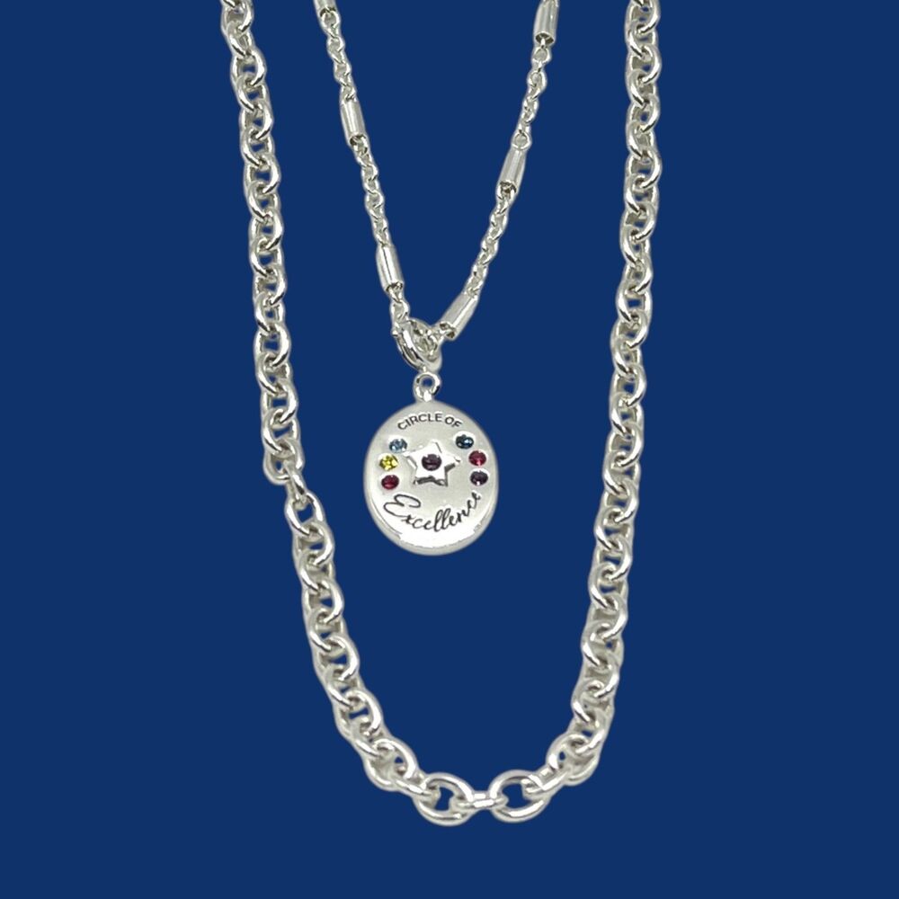 Circle of Excellence Pendant Necklace Multi Rhinestone Star 2 Chain Silver Tone
